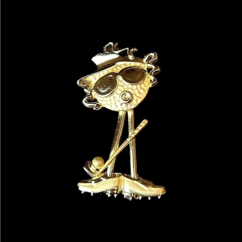 Vintage Gold Tone Golf Girl Articulated Statement Brooch/Pendant - Picture 3 of 11